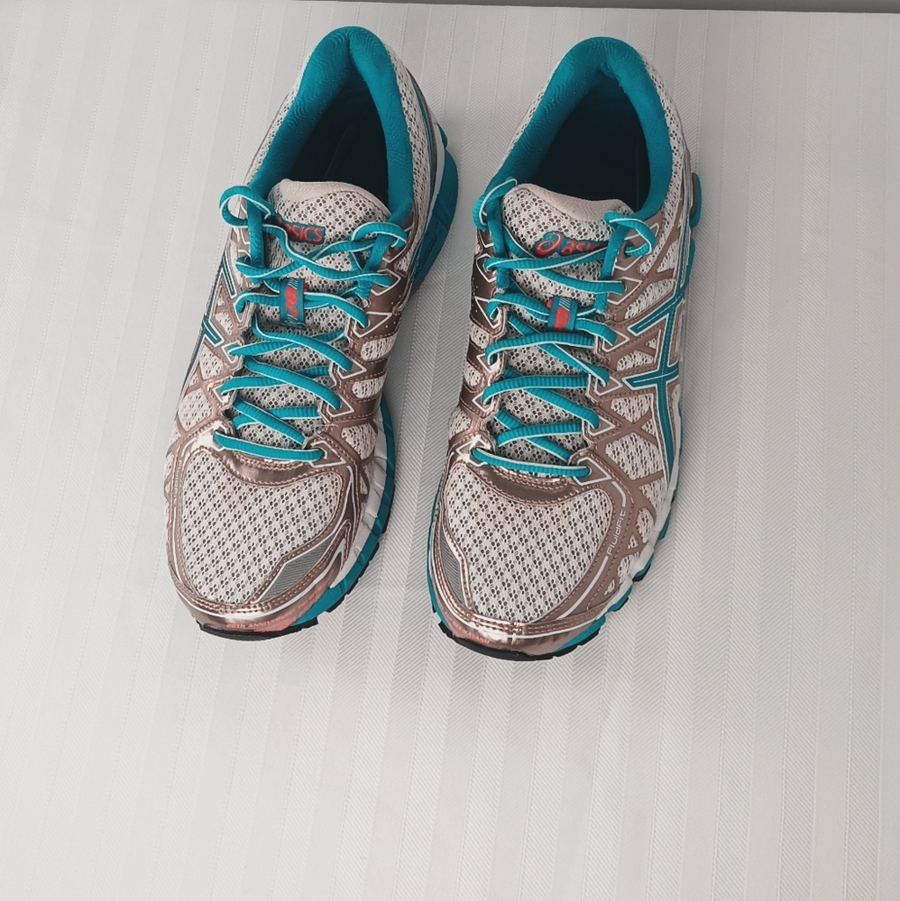 Asics-Gel Kayano 20 Teal Gold Accents Size 10